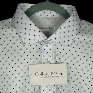 Collars and Co Polo Shirt Mens Large Relaxed White 5 Diamond Dress Collar NWT